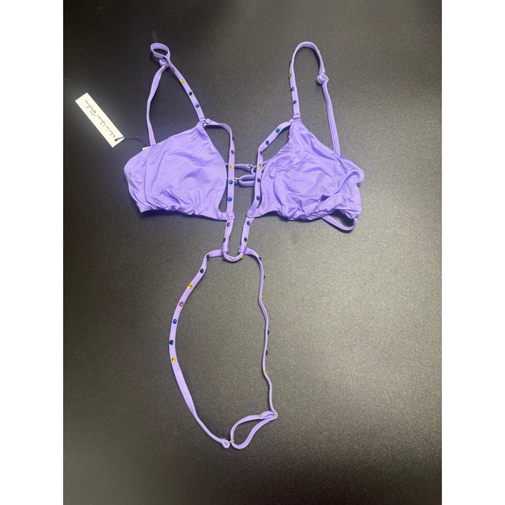 Monica Hansen Beachwear NWT Bikini Top with Multi Color Crystal Purple Sz Small